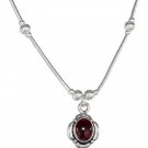Sterling Silver beaded necklace with a genuine Garnet Pendant