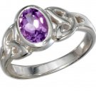 Sterling silver ring with an Oval Amethyst Stone and Celtic Trinity knot design in size 6