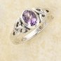 Sterling silver ring with an Oval Amethyst Stone and Celtic Trinity knot design in size 9