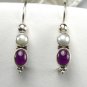 Sterling Silver Bali style Genuine Amethyst and Pearl Earrings