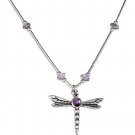 Sterling Silver Dragonfly Pendant with Amethyst gemstones necklace