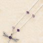 Sterling Silver Dragonfly Pendant with Amethyst gemstones necklace