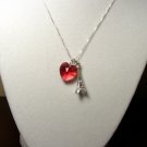 Sterling Silver Eiffel tower and Swarovski heart Love Paris chain necklace