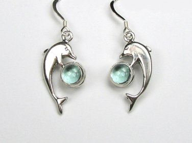 Sterling Silver Blue Topaz Dolphin Earrings