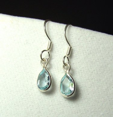 Sterling Silver Blue Topaz Tear drop dangle Earrings