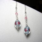 Sterling Silver Blue Lampwork bead dangle Earrings with Swarovski crystals