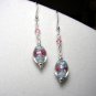 Sterling Silver Blue Lampwork bead dangle Earrings with Swarovski crystals