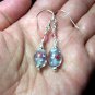 Sterling Silver Blue Lampwork bead dangle Earrings with Swarovski crystals