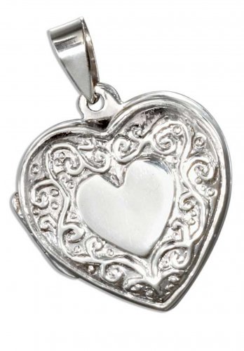 Sterling silver heart shaped Locket with decorative scrolls
