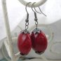 Dark Red beaded necklace and matching earrings with two heart pendants