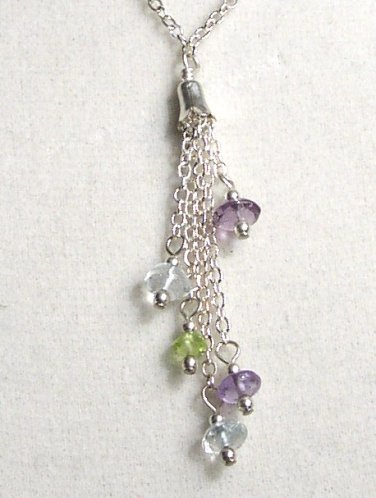 Sterling Silver Chain Strand Necklace with gemstones