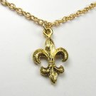 Adjustable Gold look brass Fleur de Lis necklace