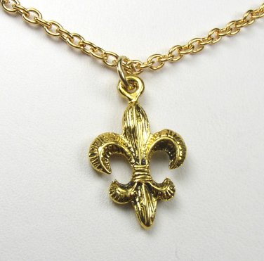 Adjustable Gold look brass Fleur de Lis necklace
