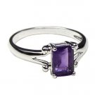 Sterling silver ring with an Emerald cut Amethyst Stone in size 7