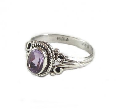 Sterling Silver Amethyst Ring with a scroll design size 8