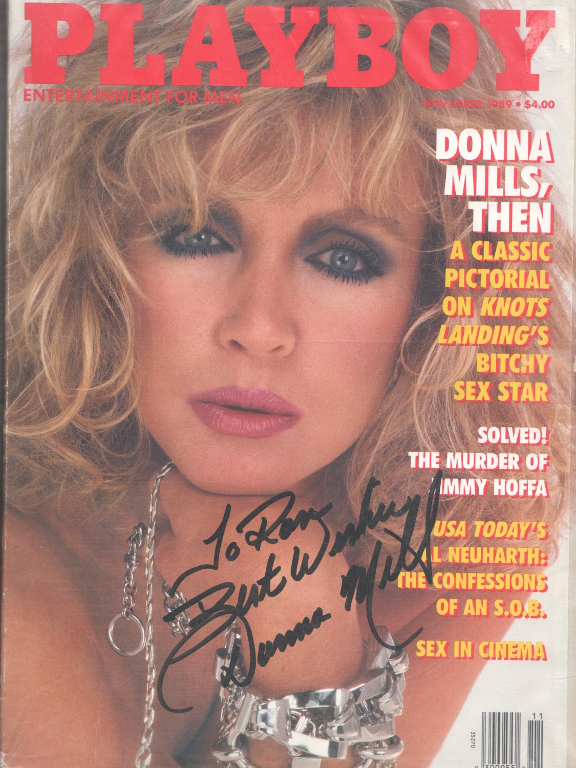 DONNA MILLS 1989 COMPLETE PLAYBOY MAG HAND SIGNED AUTOGRAPHED MAG