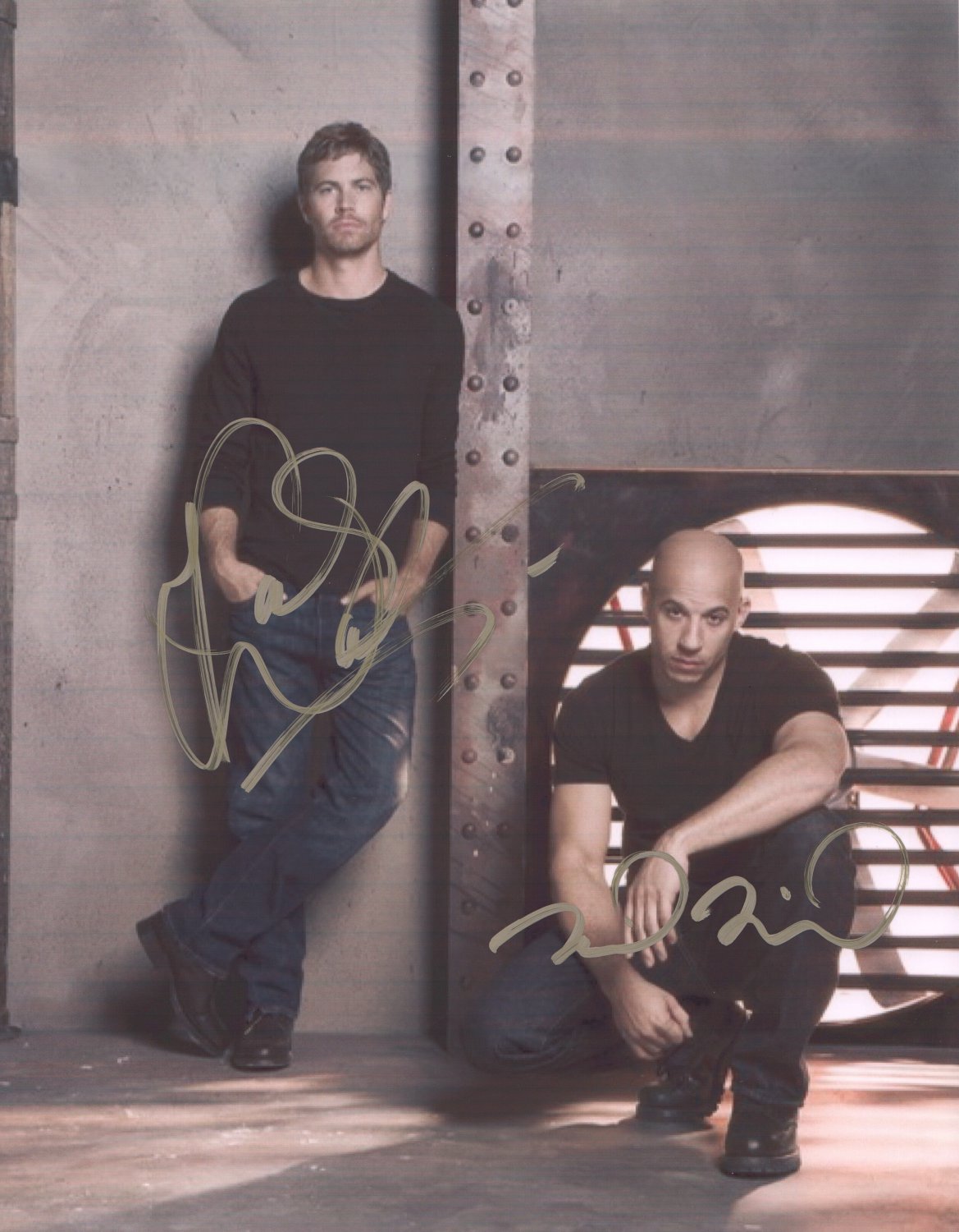 FAST N FURIOUS MOVIE STARS - WALKER & DIESEL - DOUBLE HAND SIGNED AUTOGRAPHED PHOTO WITH COA