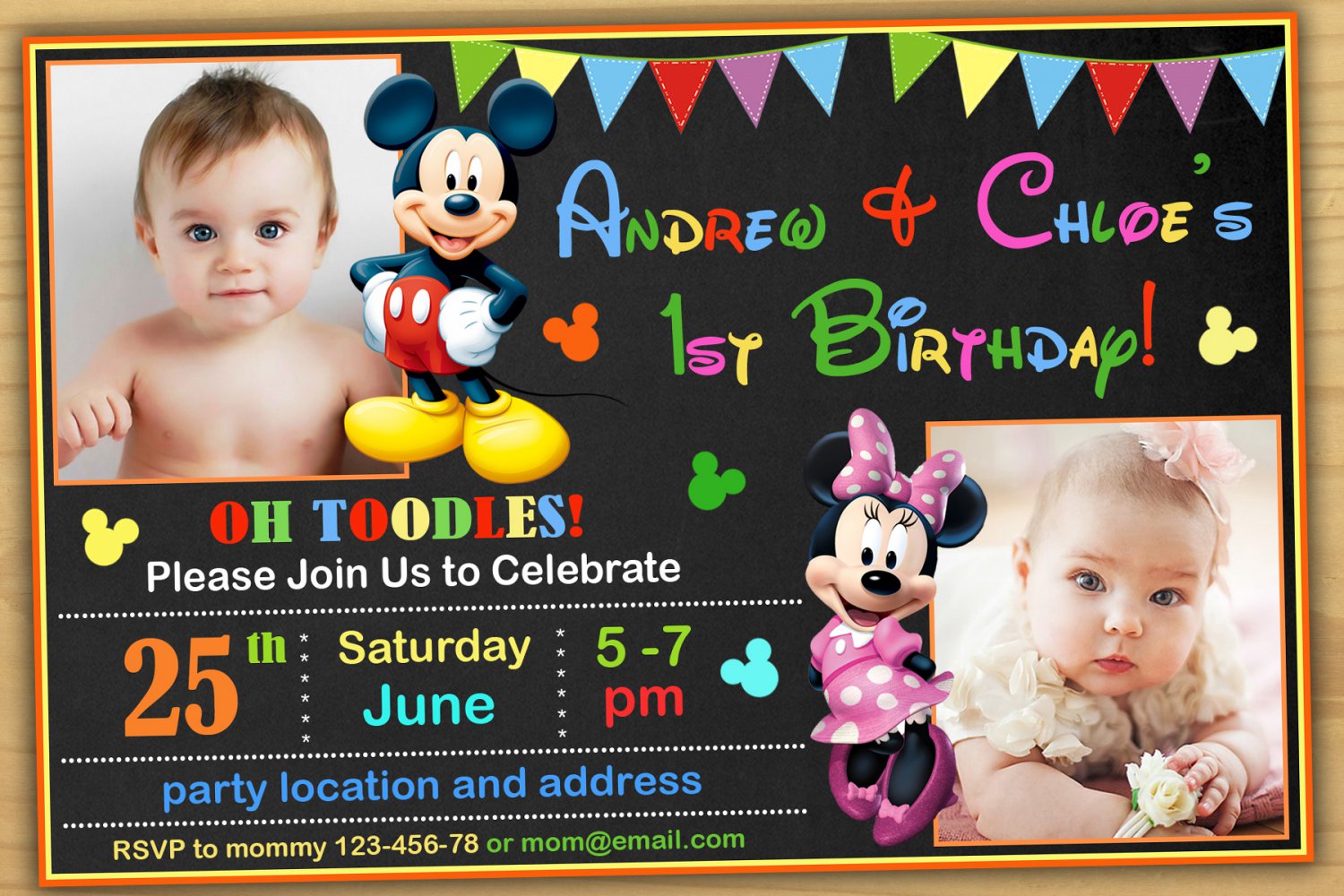 Mickey mouse Birthday Invitation,mickey mouse twins invitation,siblings ...