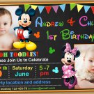 Mickey mouse Birthday Invitation,mickey mouse twins invitation,siblings invitation