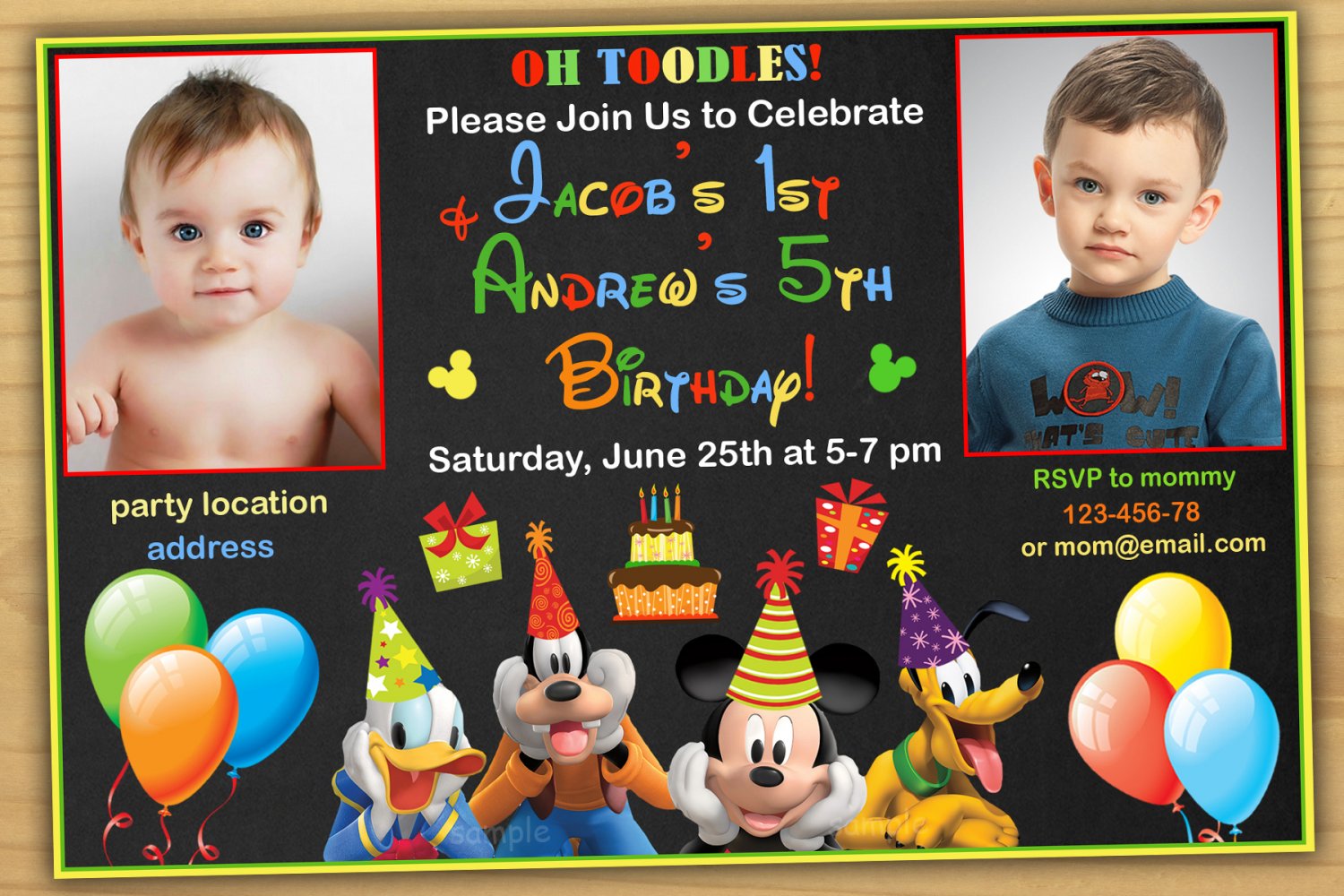 Mickey mouse Birthday Invitation,mickey mouse twins invitation,siblings ...