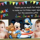 Baby Mickey mouse thank you card,Baby mickey mouse twins thank you card,siblings thank you card