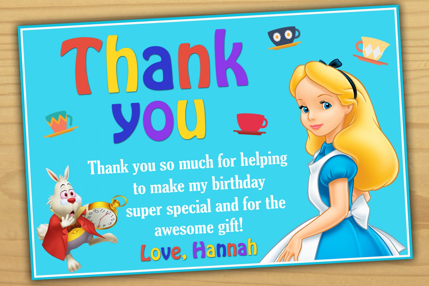 Alice in wonderland thank you card, tea party Thank you card, mad ...