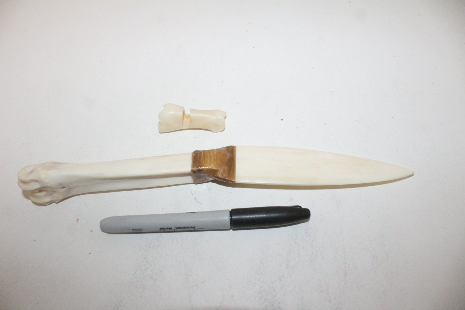 Deer bone handle knife with bone blade 407 Ornamental, replica, primitive tool.
