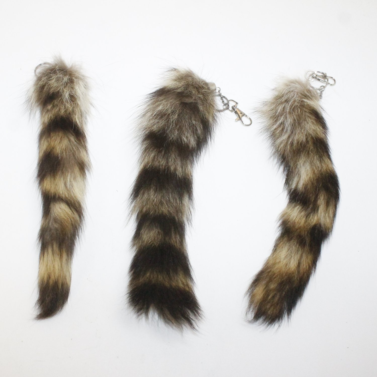 3 Raccoon Tail Key Rings #90d Taxidermy Keychain Tassel Bag Tag