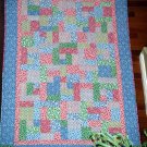 Pastel Flower Print Quilt - Pink, Blue, Green Colors - 59" x 85"