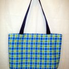 Large Tote - Webbing Handles - Blue Green Plaid