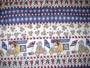 Patriotic Bear Quilt - Muted red, cream, blue - 45" x 52"