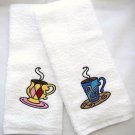 Coffee Themed Embroidered Hand Towel - Yellow coffee cup design