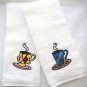 Coffee Themed Embroidered Hand Towel - Yellow coffee cup design