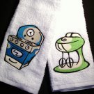 Retro Kitchen Themed Embroidered Hand Towels - Set of 2