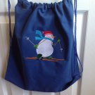 Snowman skiing drawstring backpack bag