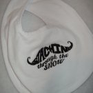 Staching through the snow embroidered Baby Bib - Black lettering