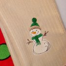 Snowman on Tan Microfiber Towel - Green Hat and Scarf - Embroidered Hand Towel