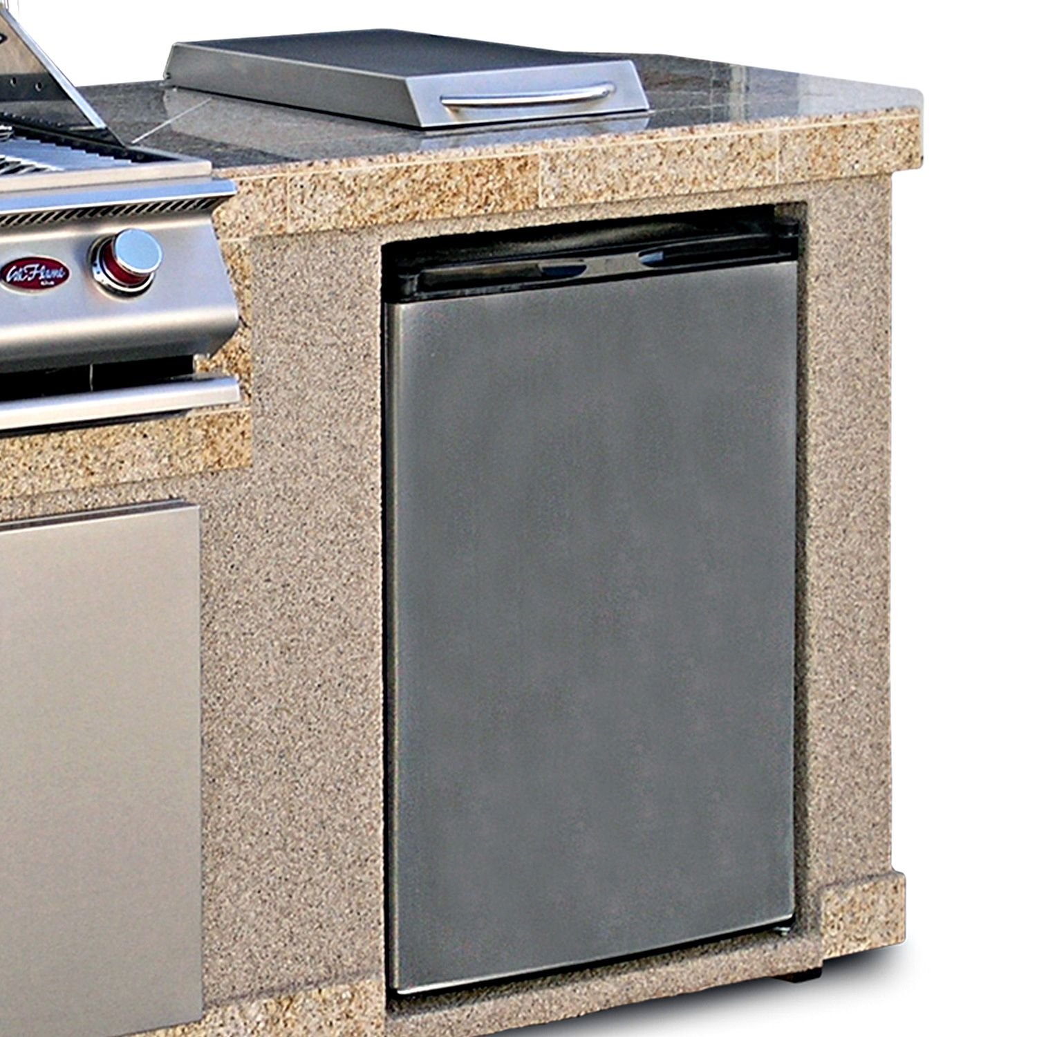 Cal Flame 7' Stucco BBQ Island with 4Burner Gas Grill and Built In