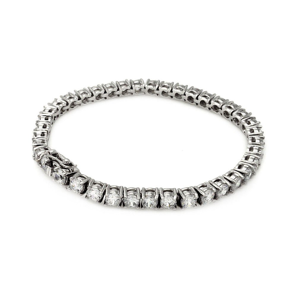 Brass Rhodium Plated Round Cubic Zirconia Tennis Stone Bracelet SOD