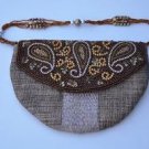 Khaki Jute Zari Sling Embroidered Hand Bag By Teknowear
