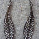 Crystal Gunmetal-Clear Leaf Earrings by Teknowear