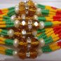 Tri Color Beaded Rakhi With Natural Pearls & Clear Crystals By Teknowear