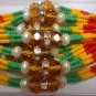 Tri Color Beaded Rakhi With Natural Pearls & Clear Crystals By Teknowear