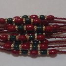 Ruby Red & Emerald Rakhi/Bracelet With Clear Crystal Stones Knotted With Beads