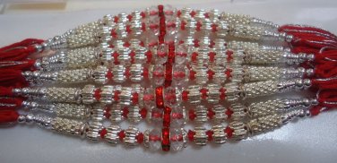 Silver Plated Rakhi in Ruby Red Crystals By Teknowear