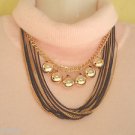 GoldTone Multi Strand Vintage/Choker/Statement/Bib Chain Necklace With Gold Bead