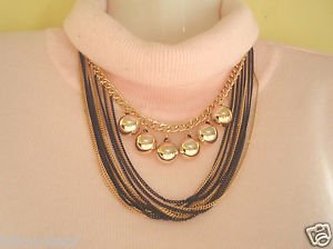 GoldTone Multi Strand Vintage/Choker/Statement/Bib Chain Necklace With Gold Bead