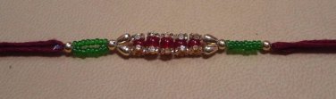 Red & Green Beads Rakhi with Clear Crystals By Teknowear