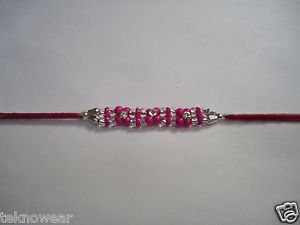 Amethyst/Turquoise/Pink Beaded Rakhi With Clear Crystals By Teknowear