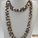 Spacer 3 Strand Necklace in Pink,Lime & White With Baltic Amber & Black Beads